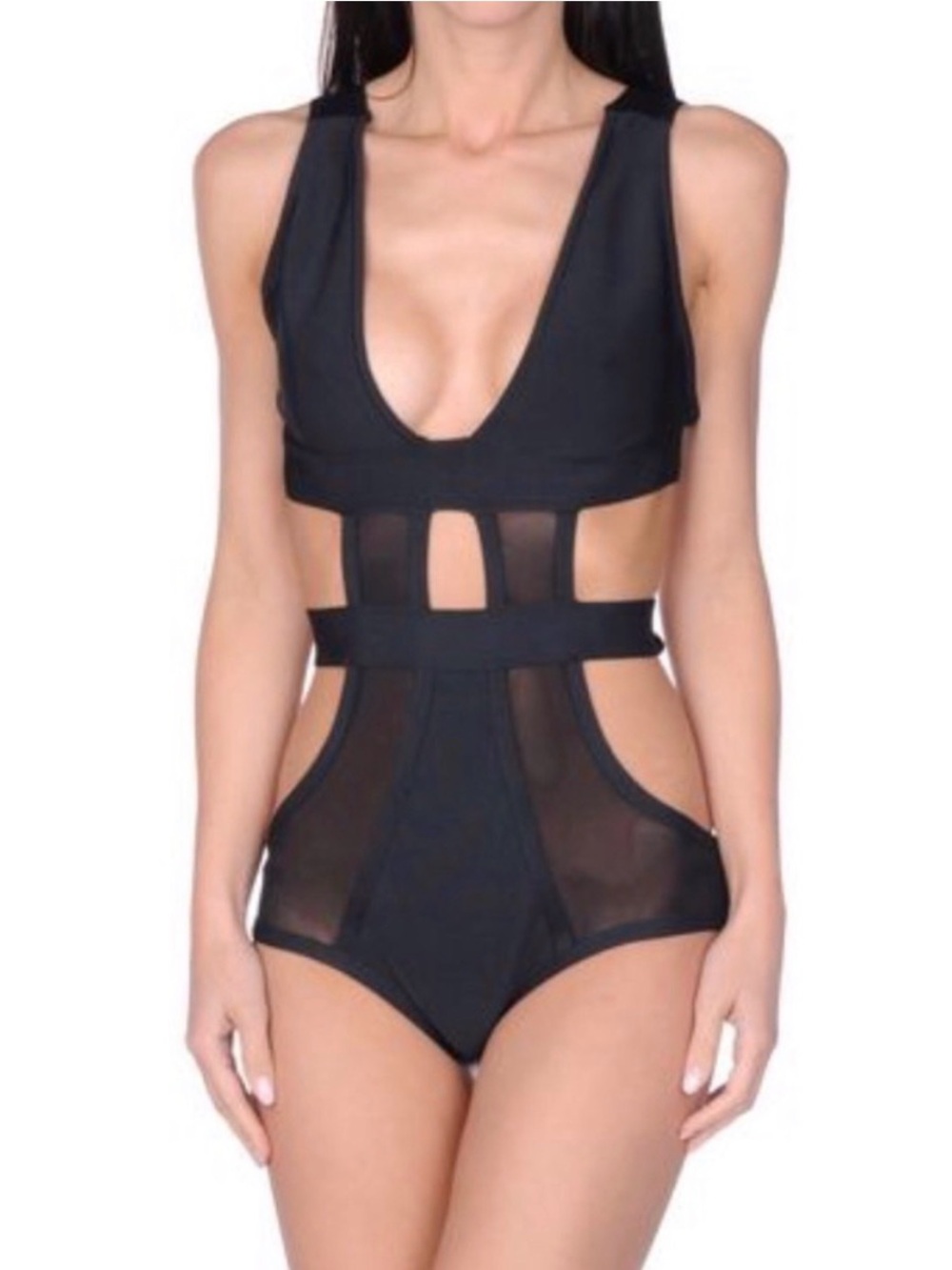 BNWT Odi et Amo Italian Black Mesh One-Piece Bondage Swimsuit L